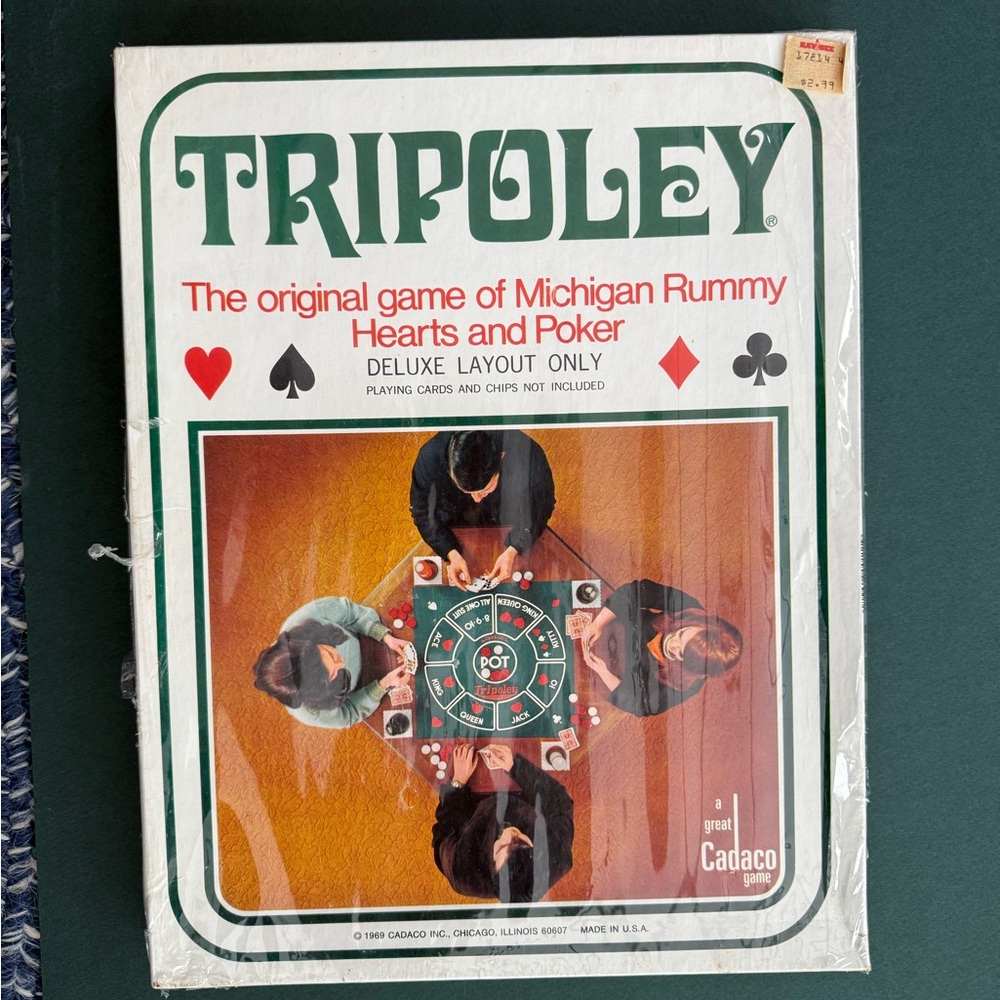 Tripoley Deluxe Game Layout - Classic Card Game Board (Green & White) 1969